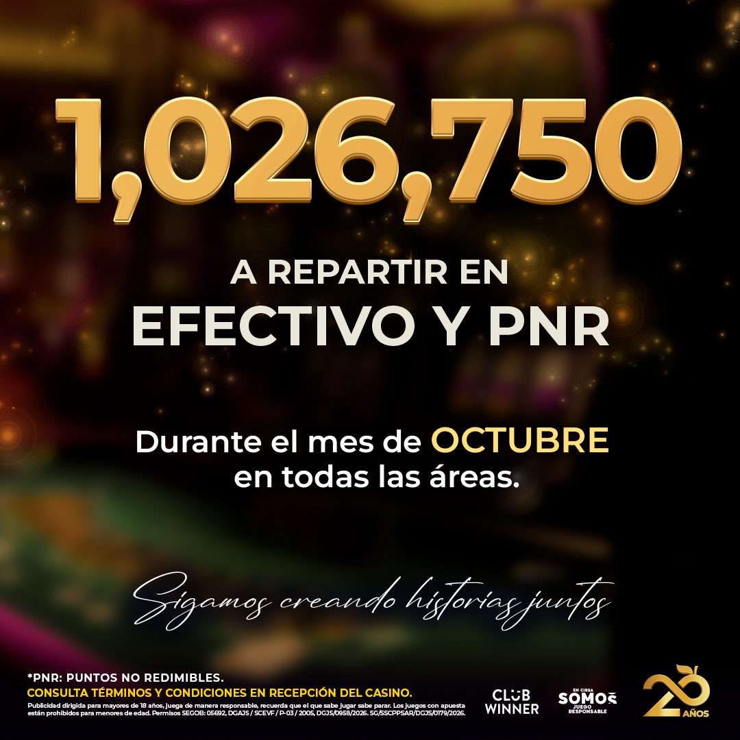 Monto a repartir en efectivo y PNR durante octubre en Jai Casino Tuxtla, octubre 2026