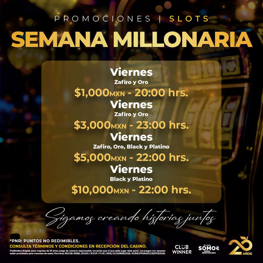 Semana Millonaria en slots en Jai Casino Tuxtla, octubre 2026