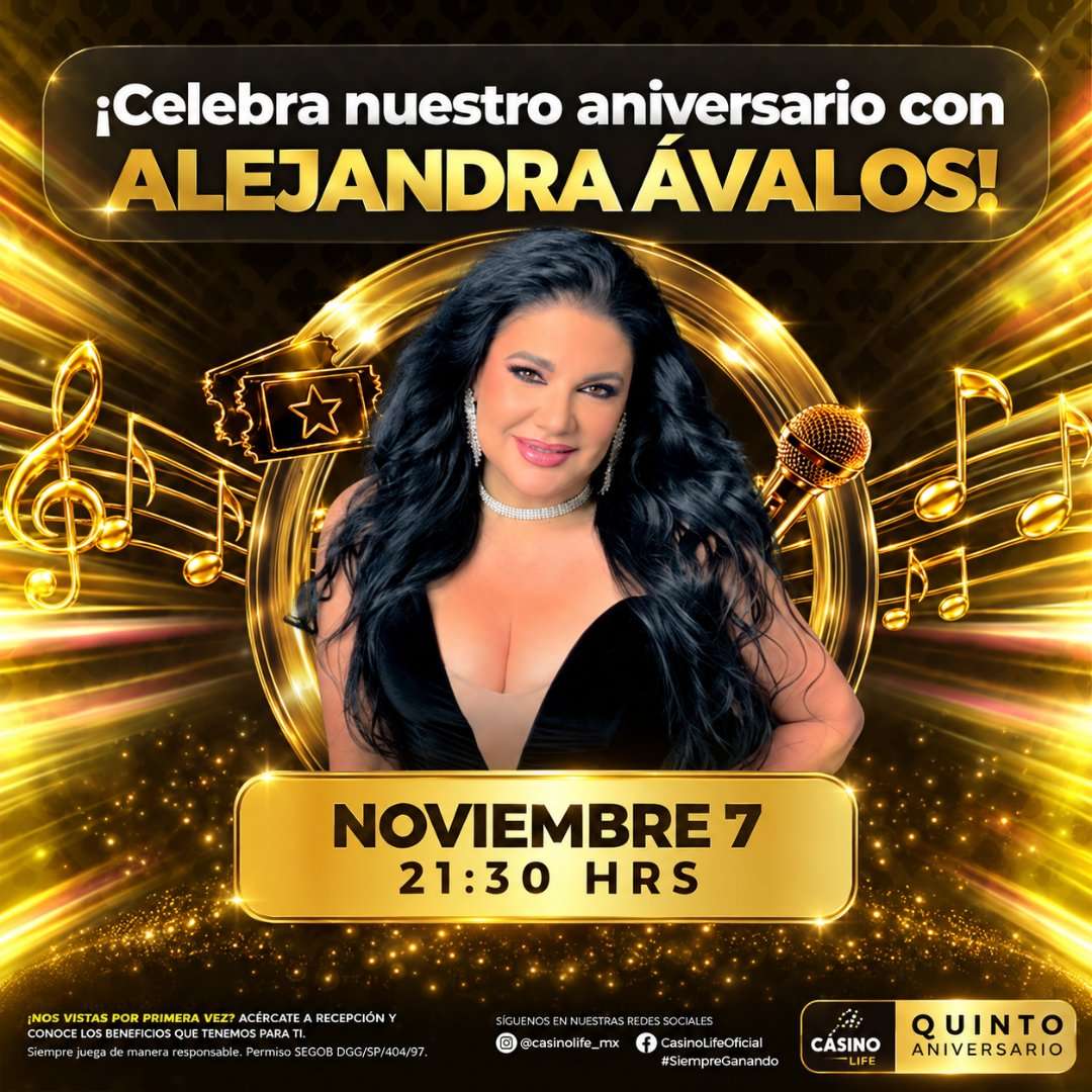 Celebra el quinto aniversario de Jai Casino Tuxtla con Alejandra Ávalos, 7 de noviembre, 21:30 hrs