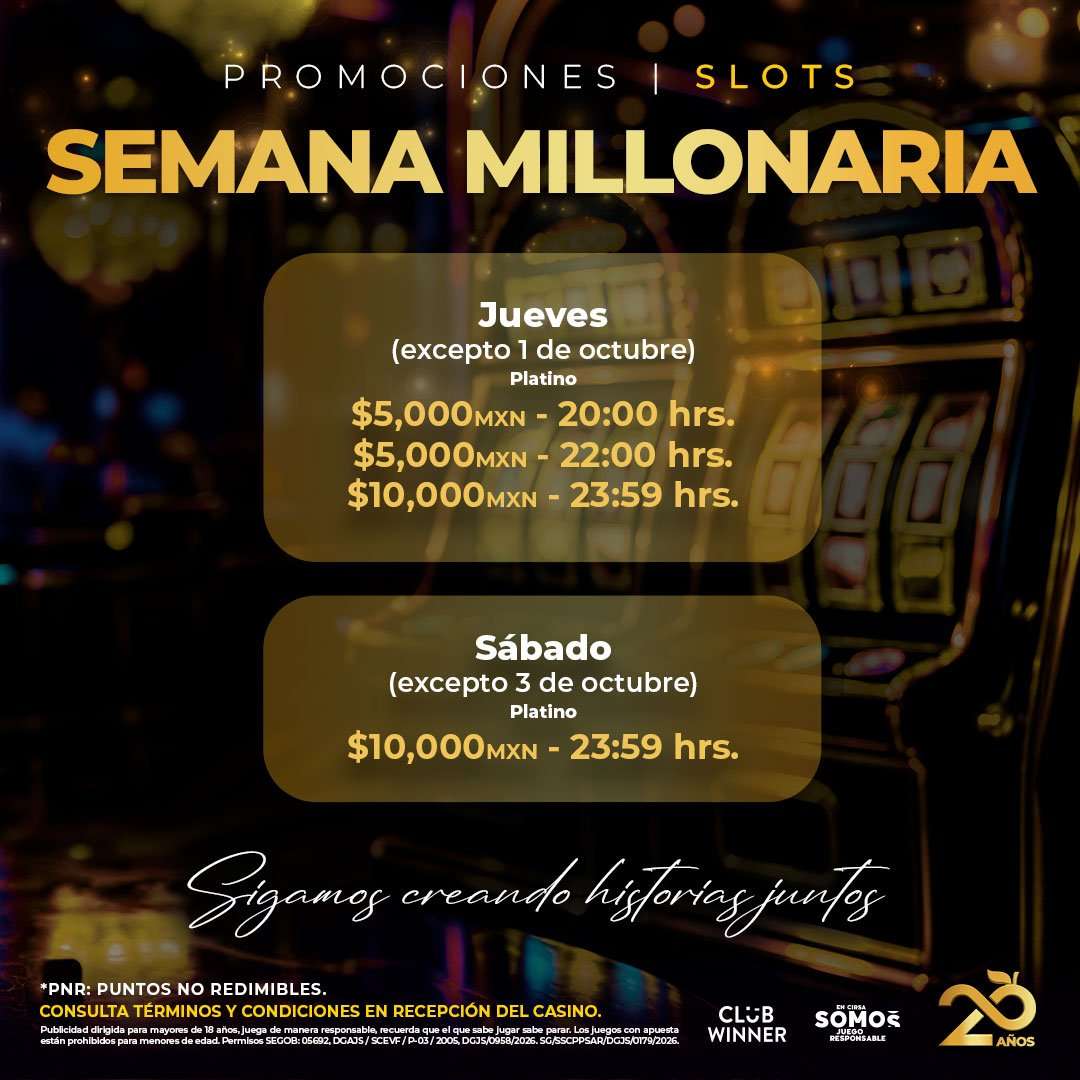 Semana Millonaria en slots para socios Platino de Casino Life Del Valle